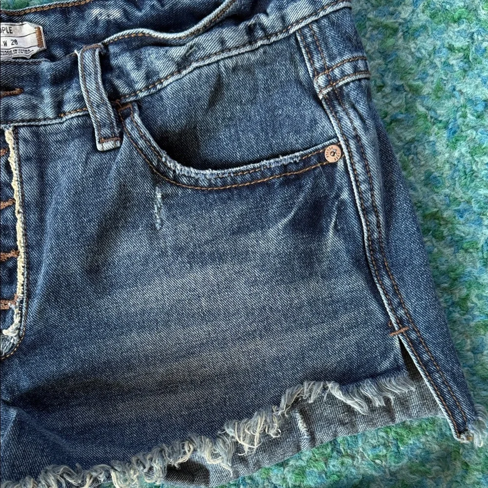 Set of 2 Free People Button-Front Frayed Jean Shorts